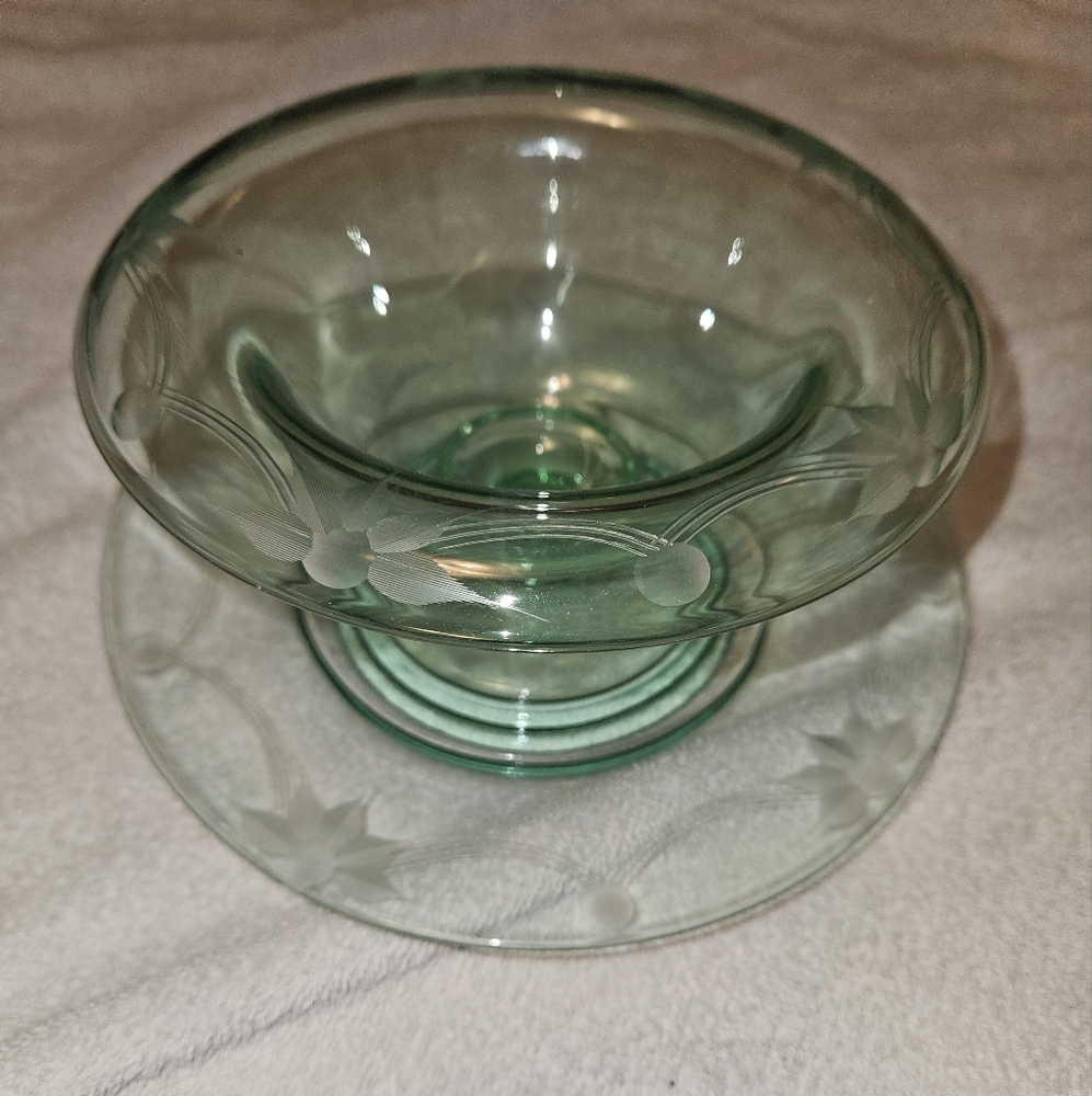 Vintage Uranium Glass Mayonnaise Compote Depression Glass